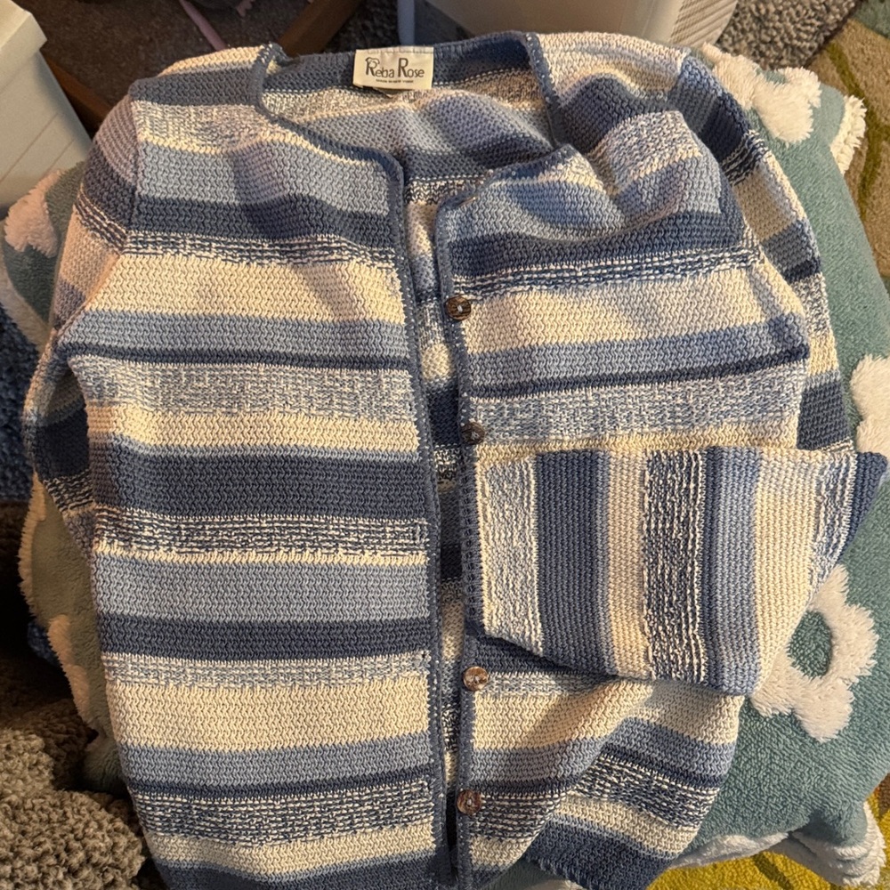 Blue and Cream Striped Cardigan
